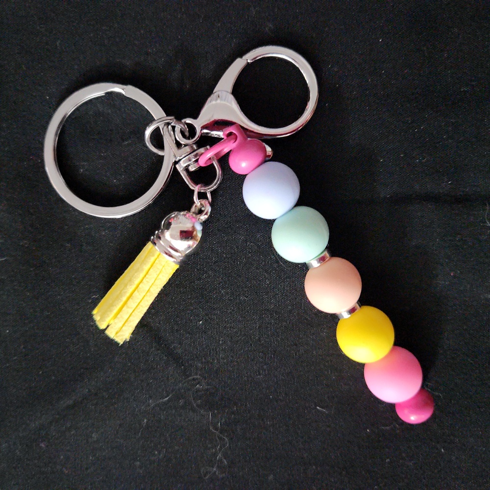 Colorful Beaded Keychain with Yellow Tassel